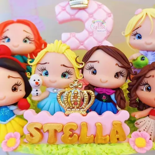 Topo de Bolo Princesas de Biscuit