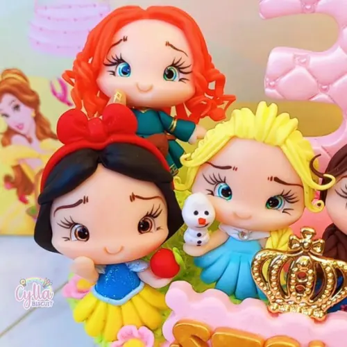 Topo de Bolo Princesas de Biscuit