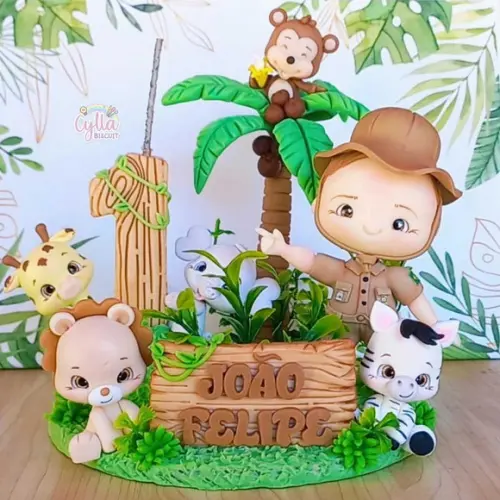 Topo de Bolo Safari em Biscuit