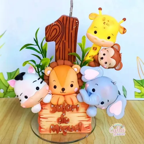 Topo de Bolo Safari em Biscuit