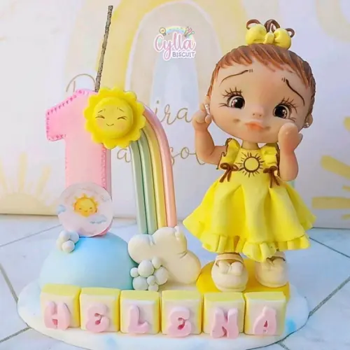 Topo de Bolo Vela Primeira Volta ao Sol de Biscuit