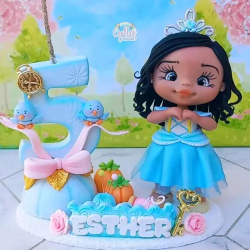 Topo de Bolo Vela Princesa Cinderela de Biscuit