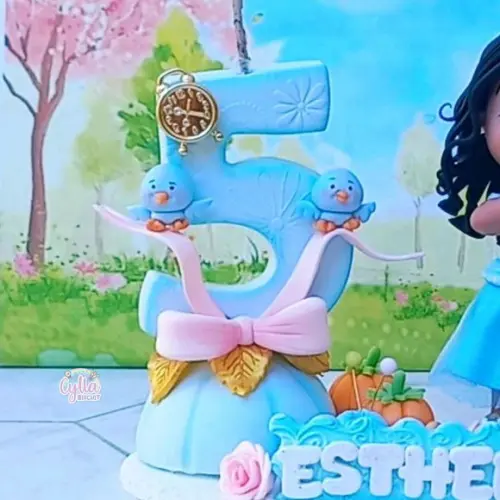 Topo de Bolo Vela Princesa Cinderela de Biscuit