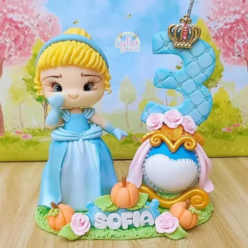 Topo de Bolo Vela Princesa Cinderela de Biscuit