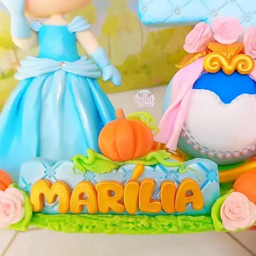 Topo de Bolo Vela Princesa Cinderela de Biscuit