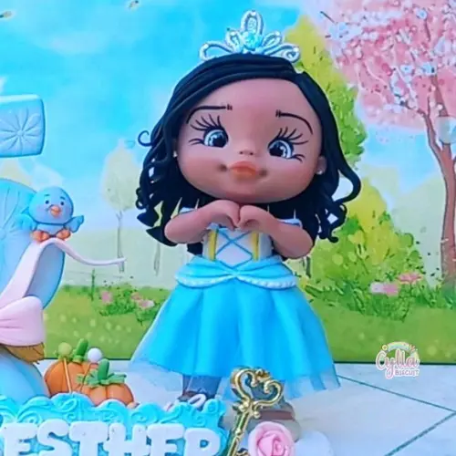 Topo de Bolo Vela Princesa Cinderela de Biscuit