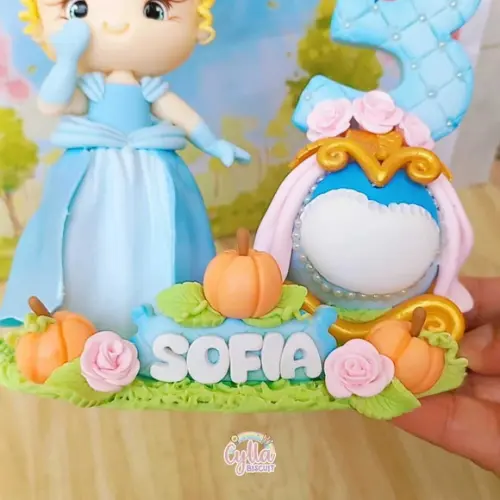 Topo de Bolo Vela Princesa Cinderela de Biscuit