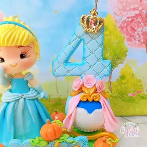 Topo de Bolo Vela Princesa Cinderela de Biscuit