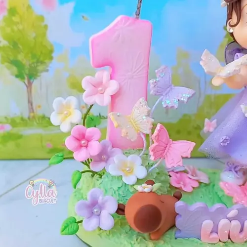 Topo Vela Cenário Jardim das Borboletas em Biscuit