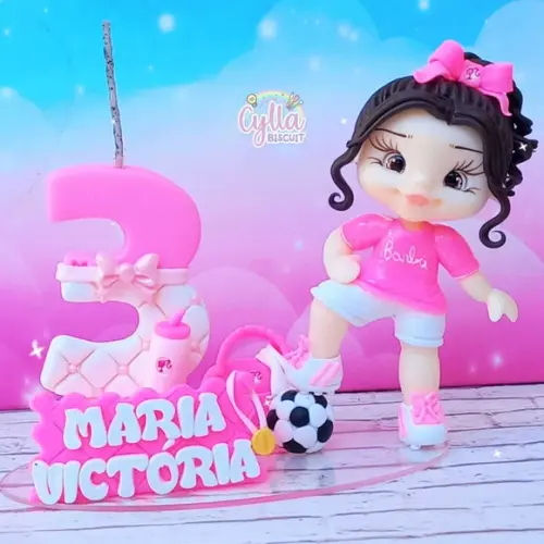 Vela Barbie Futebol em Biscuit