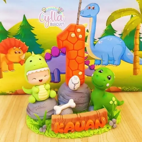 Vela Dinossauro Baby Topo de Bolo Biscuit