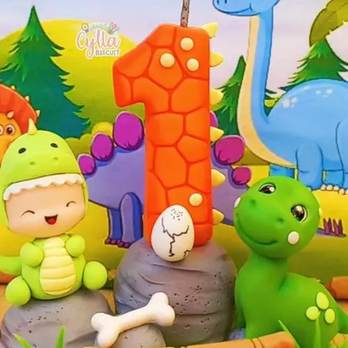 Vela Dinossauro Baby Topo de Bolo Biscuit