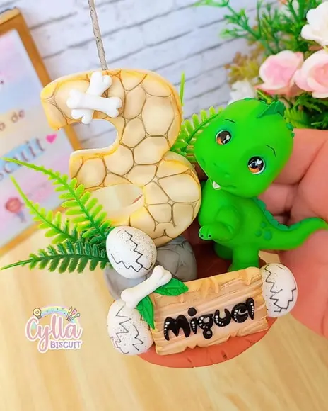 Vela Dinossauro Baby Topo de Bolo Biscuit