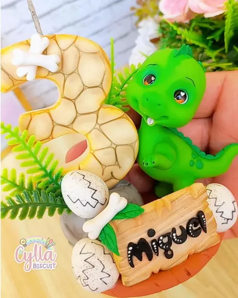 Vela Dinossauro Baby Topo de Bolo Biscuit