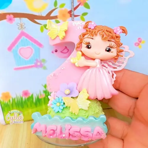 Vela Jardim Fada Rosa em Biscuit