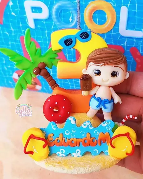 Vela Pool Party Menino em Biscuit