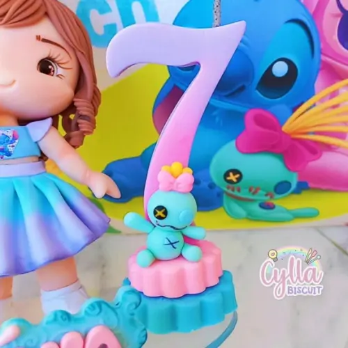 Vela Stitch e Menina em Biscuit