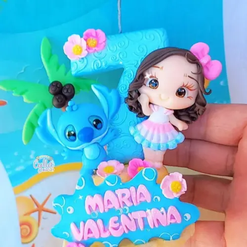 Vela Stitch e Menina em Biscuit