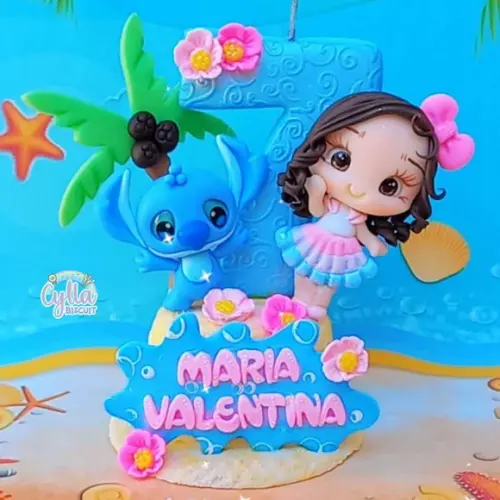 Vela Stitch e Menina em Biscuit