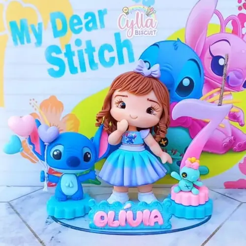 Vela Stitch e Menina em Biscuit