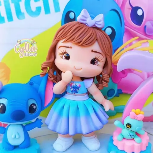 Vela Stitch e Menina em Biscuit