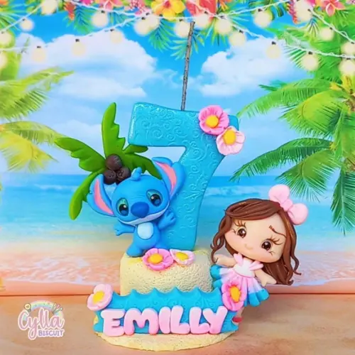 Vela Stitch e Menina em Biscuit
