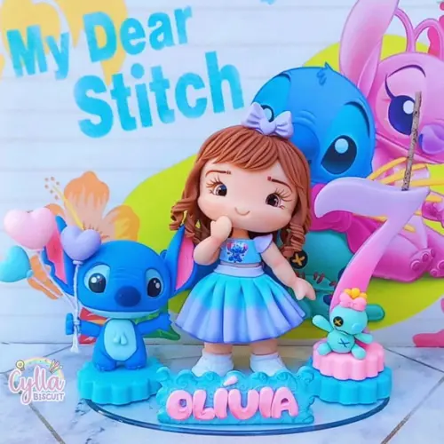 Vela Stitch e Menina em Biscuit