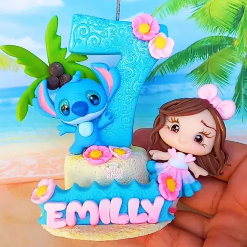 Vela Stitch e Menina em Biscuit