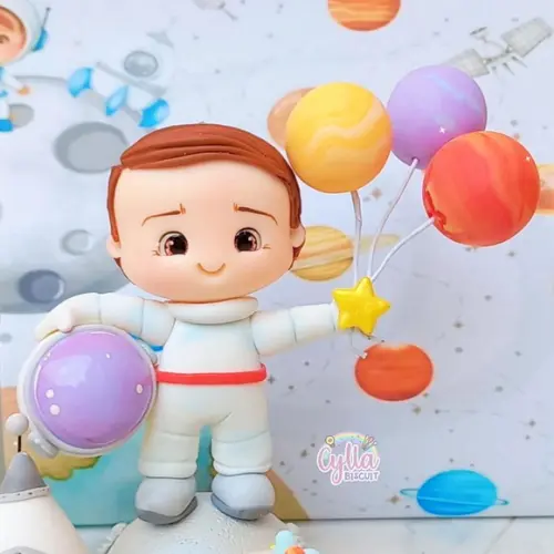 Vela Topo de Bolo Astronauta em Biscuit