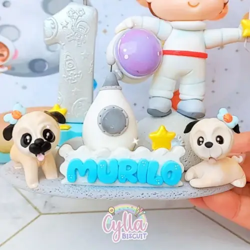Vela Topo de Bolo Astronauta em Biscuit
