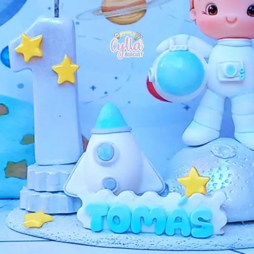 Vela Topo de Bolo Astronauta em Biscuit