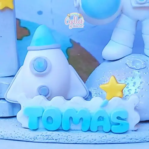 Vela Topo de Bolo Astronauta em Biscuit