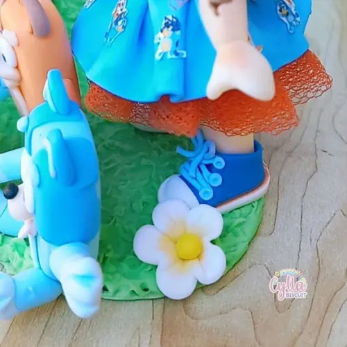 Vela Topo de Bolo Bluey e Família em Biscuit