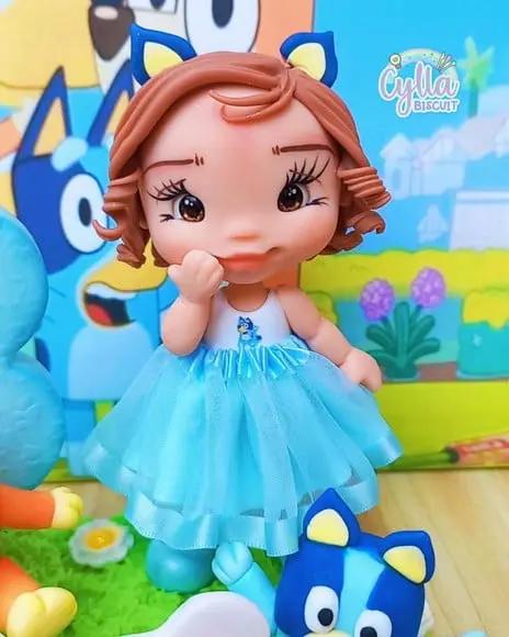 Vela Topo de Bolo Bluey e Pingo em Biscuit