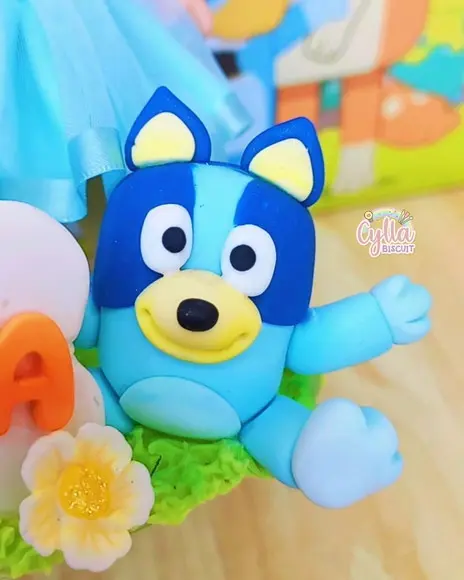 Vela Topo de Bolo Bluey e Pingo em Biscuit