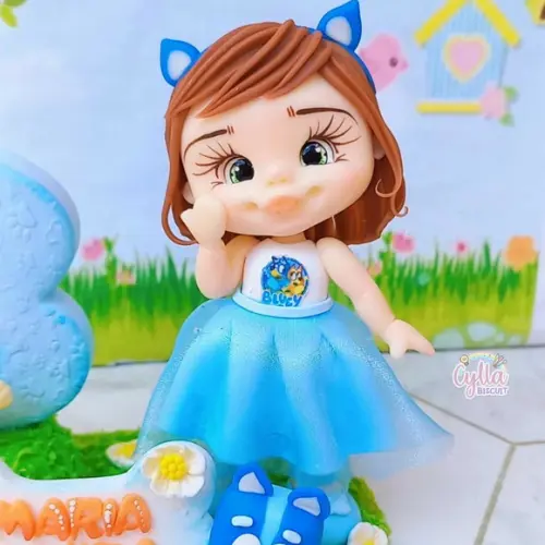 Vela Topo de Bolo Bluey e Pingo em Biscuit