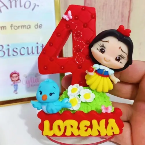 Vela Topo de Bolo Branca de Neve Biscuit