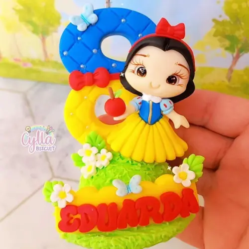 Vela Topo de Bolo Branca de Neve Biscuit