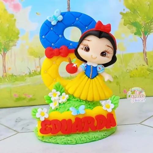Vela Topo de Bolo Branca de Neve Biscuit
