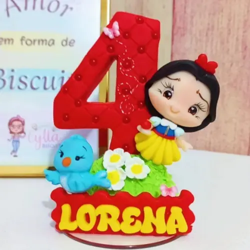 Vela Topo de Bolo Branca de Neve Biscuit