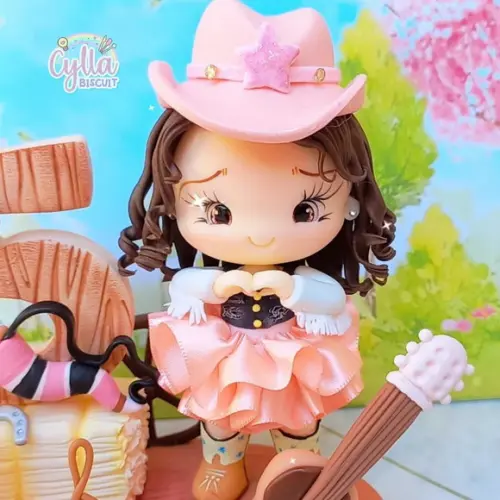 Vela Topo de Bolo Cenário Boiadeira em Biscuit
