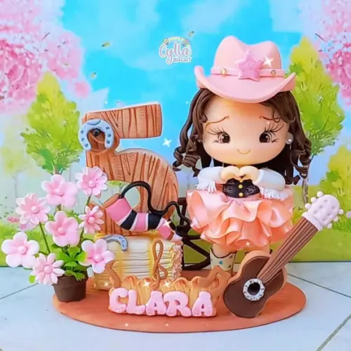 Vela Topo de Bolo Cenário Boiadeira em Biscuit