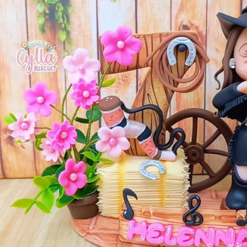 Vela Topo de Bolo Cenário Boiadeira em Biscuit