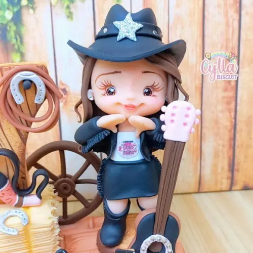 Vela Topo de Bolo Cenário Boiadeira em Biscuit