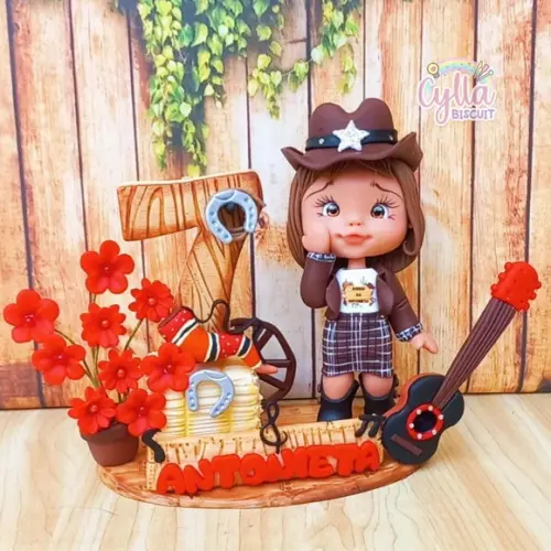 Vela Topo de Bolo Cenário Country em Biscuit