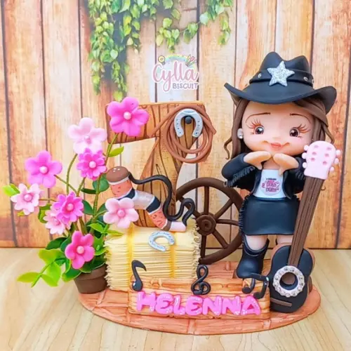 Vela Topo de Bolo Cenário Boiadeira em Biscuit