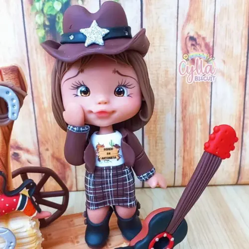Vela Topo de Bolo Cenário Country em Biscuit