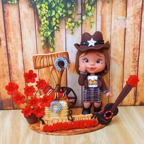 Vela Topo de Bolo Cenário Country em Biscuit
