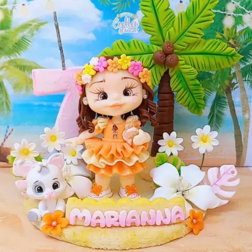 Vela Topo de Bolo Cenário Moana Baby Biscuit