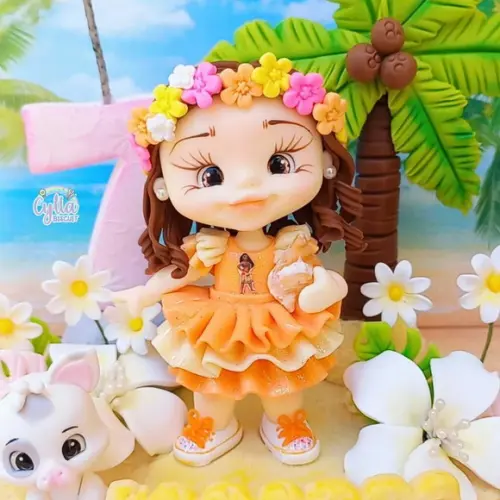 Vela Topo de Bolo Cenário Moana Baby Biscuit